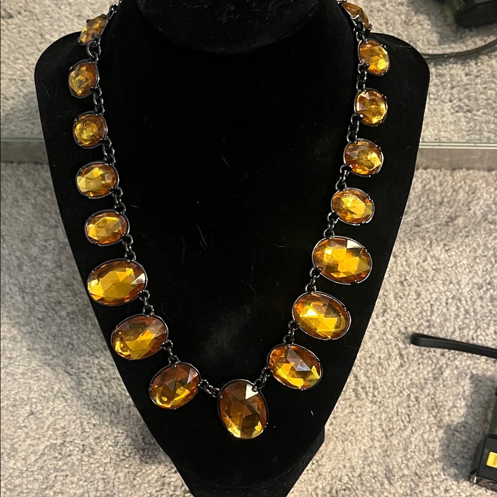 Vintage Joan Rivers Necklace, Black Chain, Amber Lucite Collection XX